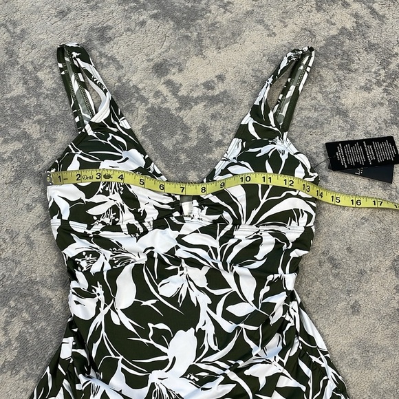 NWT Lauren Ralph Lauren Floral Shirred Ring Front Tankini Top Swim Green Sz 6 - Picture 10 of 14